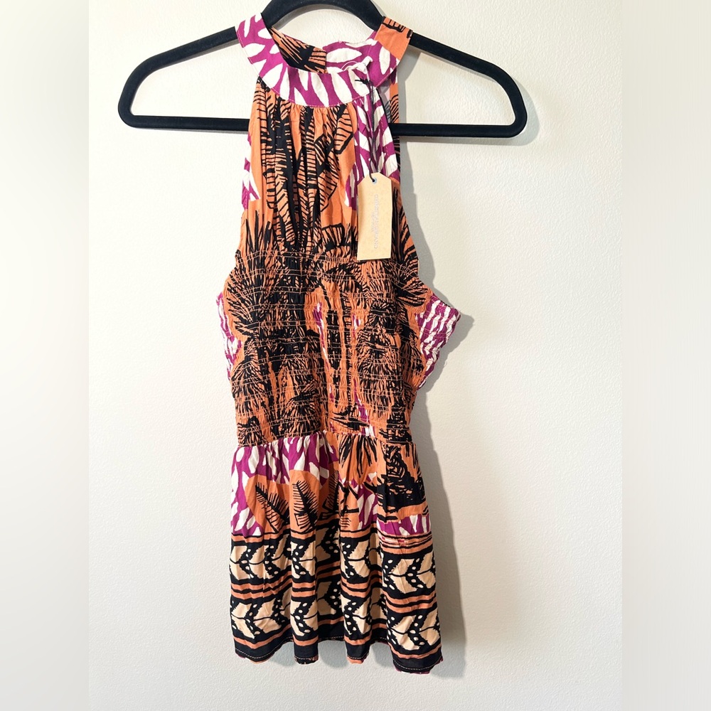 Christian Siriano Multicolor Tank Top Women L High Neck‎ Fitted Smocked New